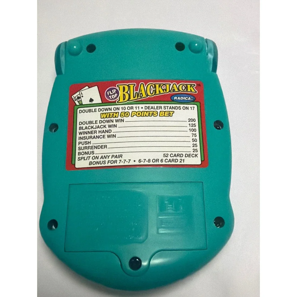Radica Blackjack Flip Top Handheld Electronic Game Teal Green Vintage Casino Toy